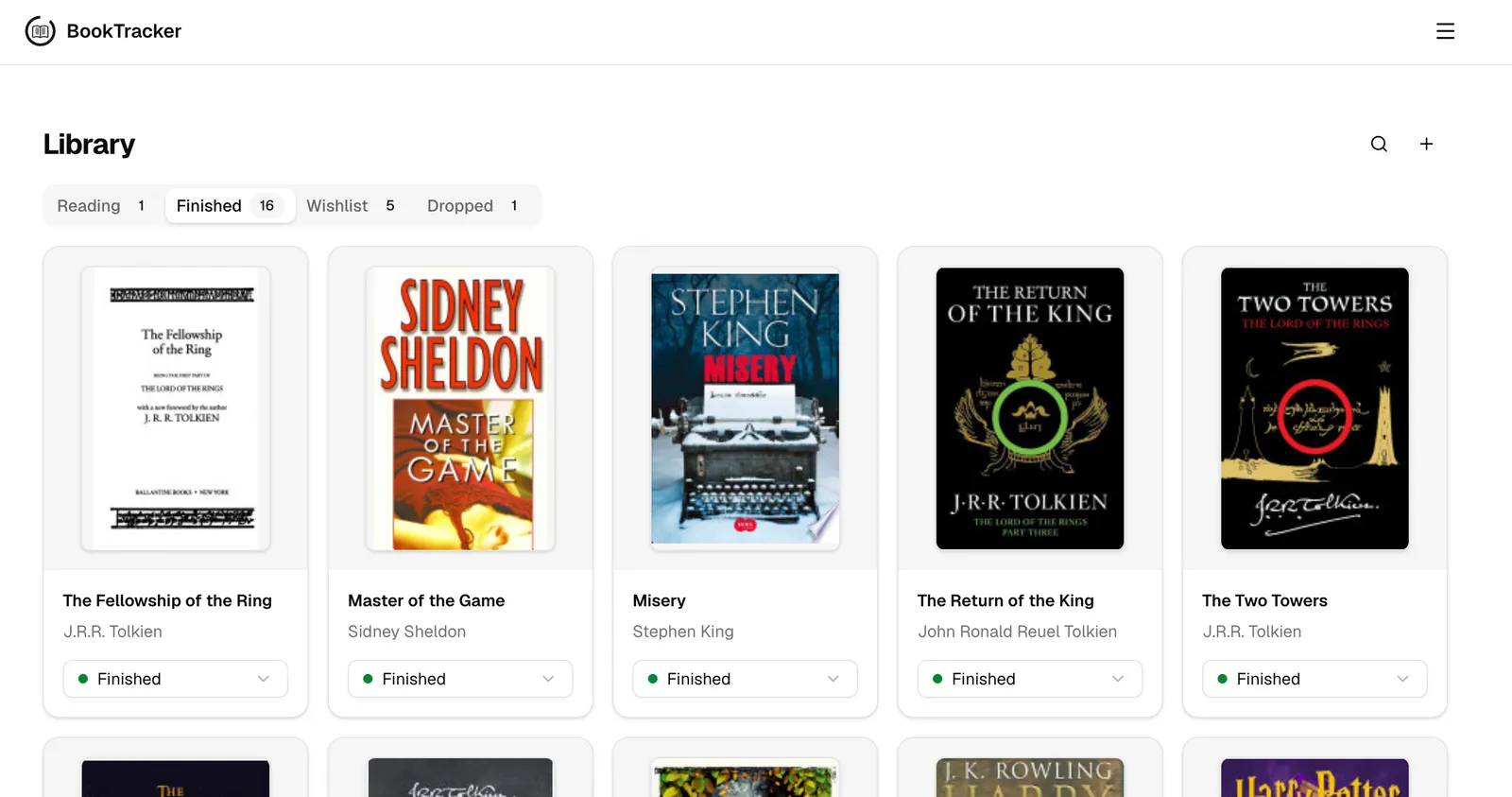 A preview of your library inside BookTracker (1 of 6)