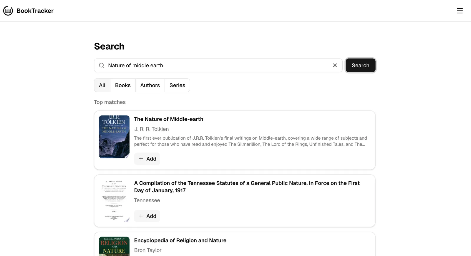 A preview of your library inside BookTracker (3 of 6)